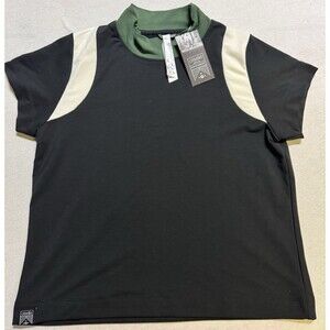 Oiselle Mock Neck Short Sleeve Shirt Top Black Green Women’s Medium Athletic Gym